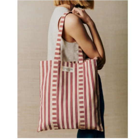 Sezane Handbags - Sézane et Octubre Editions Paris 2013 Striped Tote Bag in Burgundy & Ecru